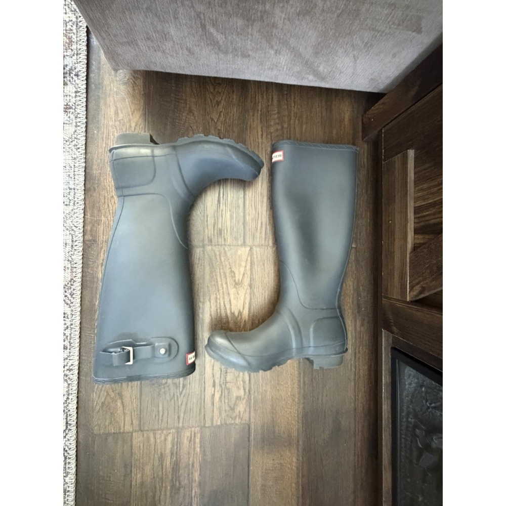 Hunter Original Womens 7 Tall Rain Boots Dark Slate Grey Socks Box Waterproof - Picture 6 of 11